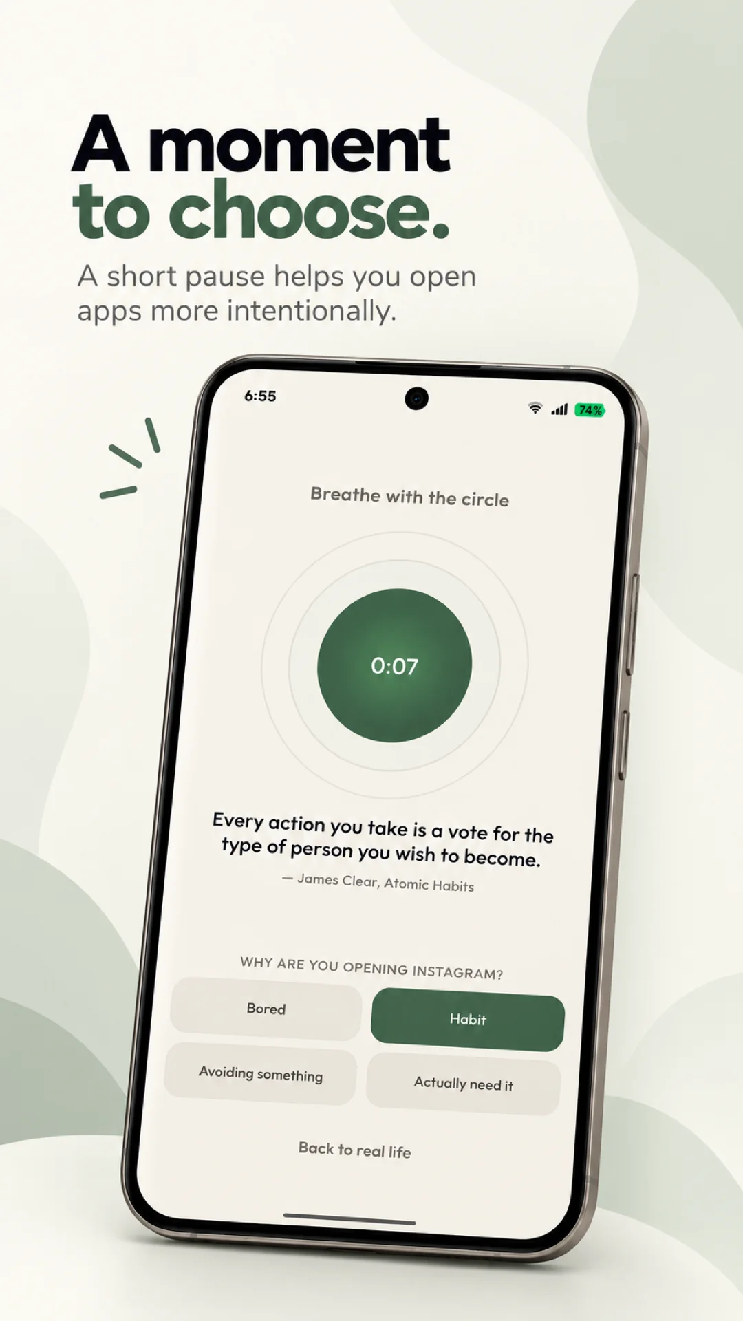 Forslow moment of intention reflection screen on Android