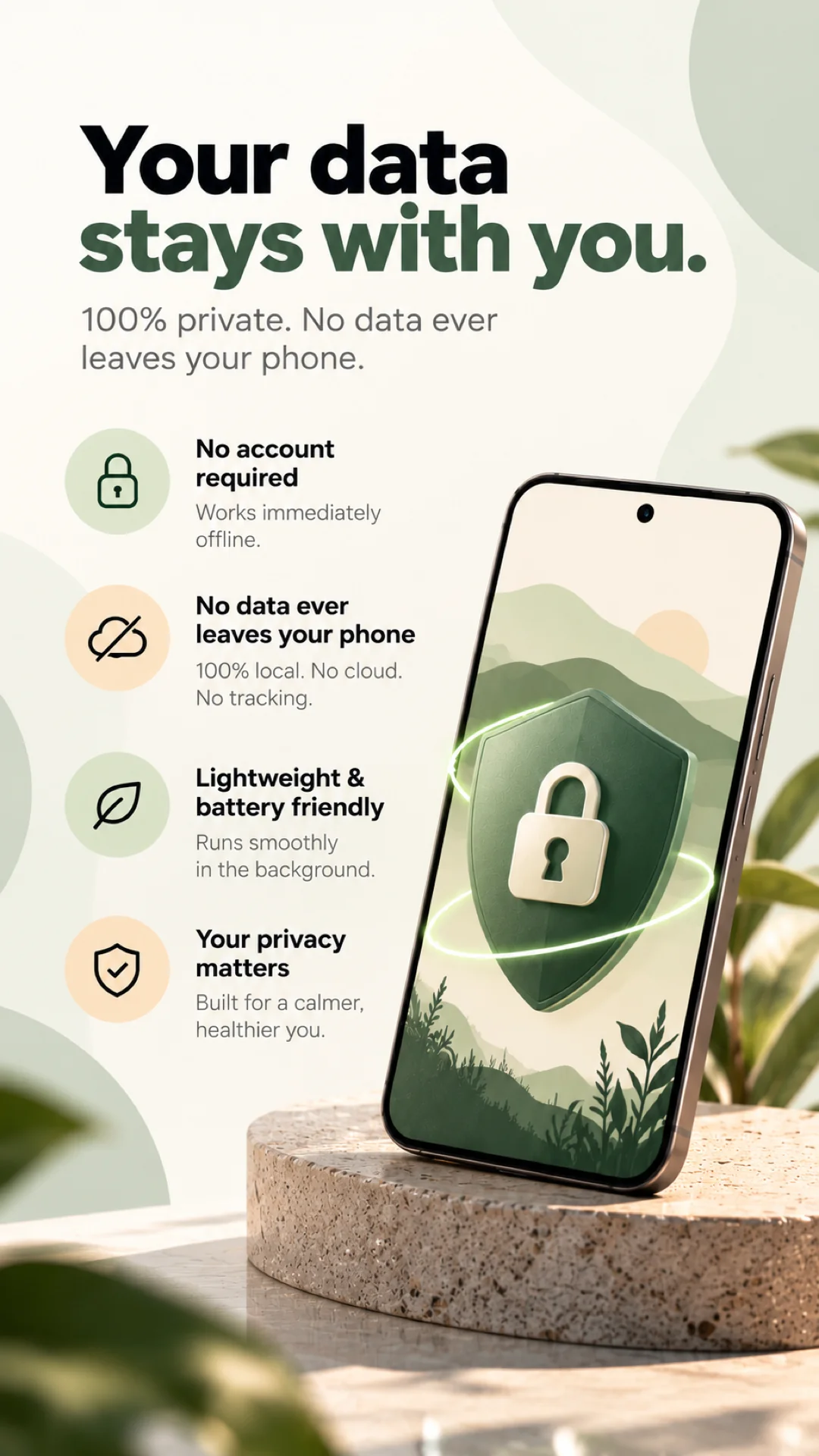 Forslow on Android showing privacy guarantee